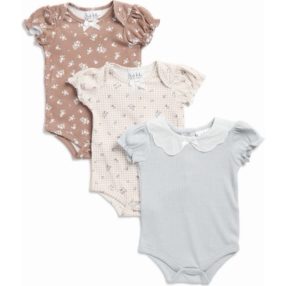 Nicole Miller Baby Girl‎ 12 Month Old Assorted 3-Pack Bodysuits Blue Floral